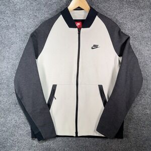 NIKE TECH FLEECE VARSITY JACKET Men's Medium White Black Windbreaker Activewear
